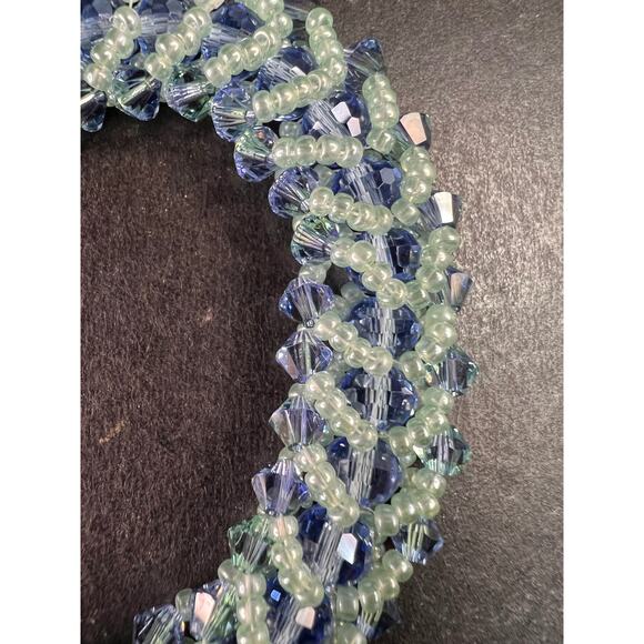 Vintage Blue & Green Crystal Beaded Chevron Braid Toggle Bracelet Y2K - Picture 4 of 15
